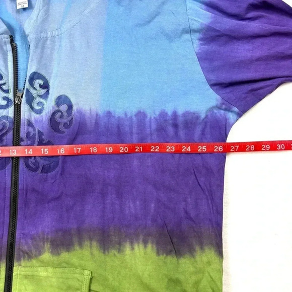 Made In Nepal 100% Cotton Tie Dye Light Weight Boho Natural Zip Jacket Size 3X - Picture 14 of 15